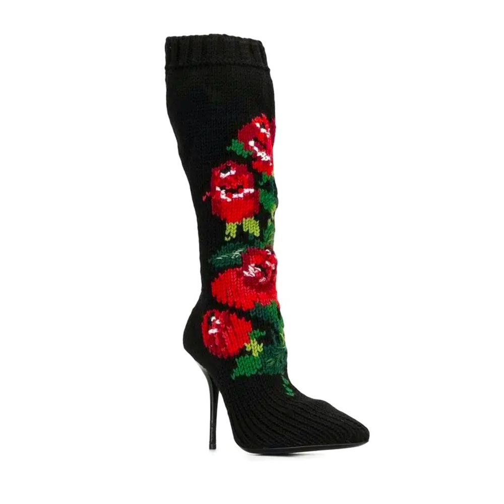 DOLCE & GABBANA Floral-Intarsia Knitted Boots - Picture 3 of 8